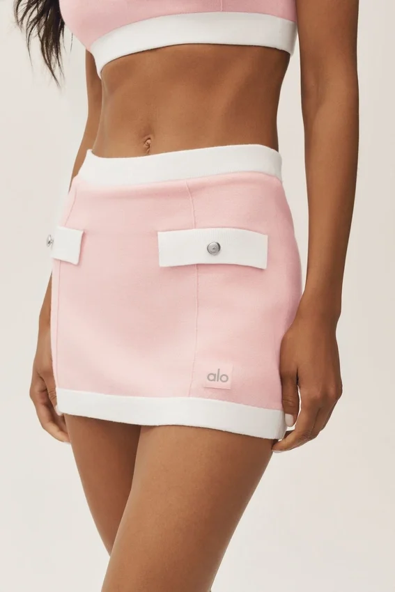 Baumwoll-Kaschmir-High-Waist-Capri-Rock „Dream“ – Sonnengetränktes Rosa/Weiß