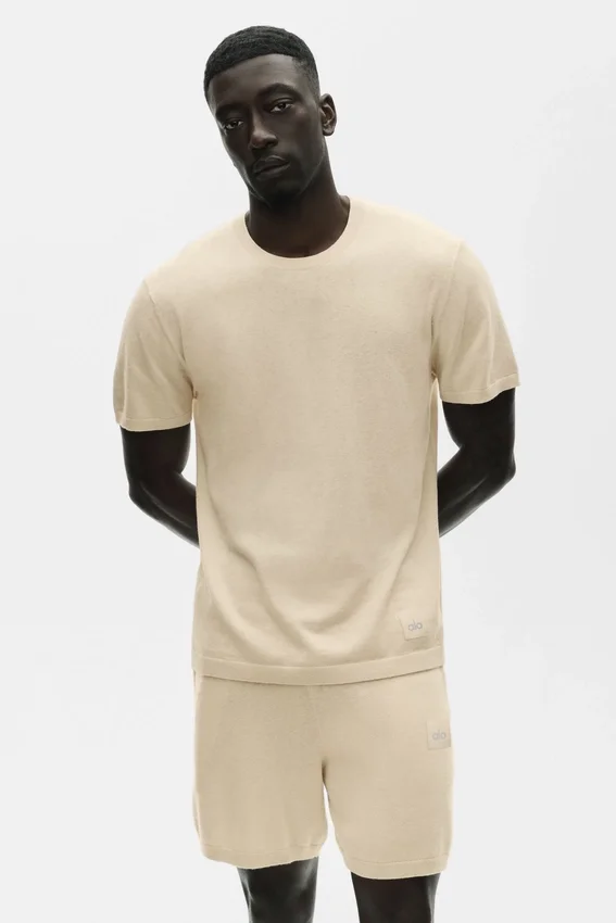 Baumwoll-Kaschmir-Pullover „Ever Soft“ mit Kurzarmshirts – Sandy Beige