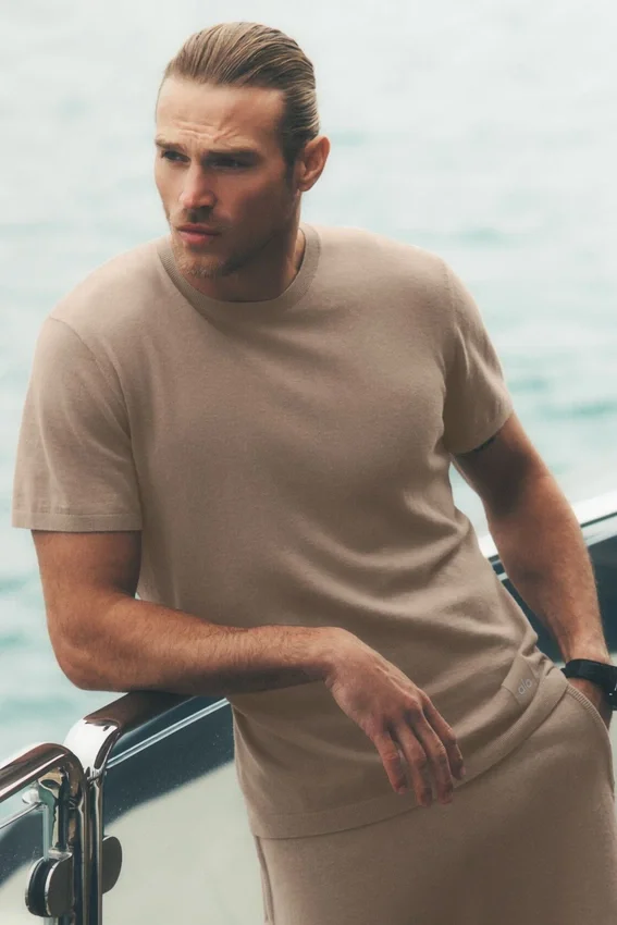 Baumwoll-Kaschmir-Shirt „Ever Soft“ mit Kurzarmshirts und Rundhalsausschnitt – Gravel
