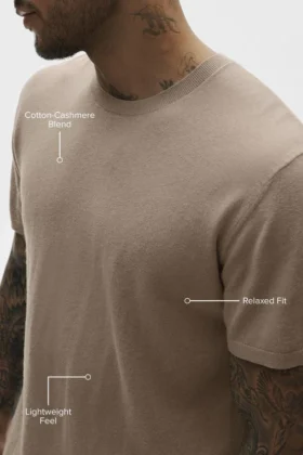 Baumwoll-Kaschmir-Shirt „Ever Soft“ mit Kurzarmshirts und Rundhalsausschnitt – Gravel