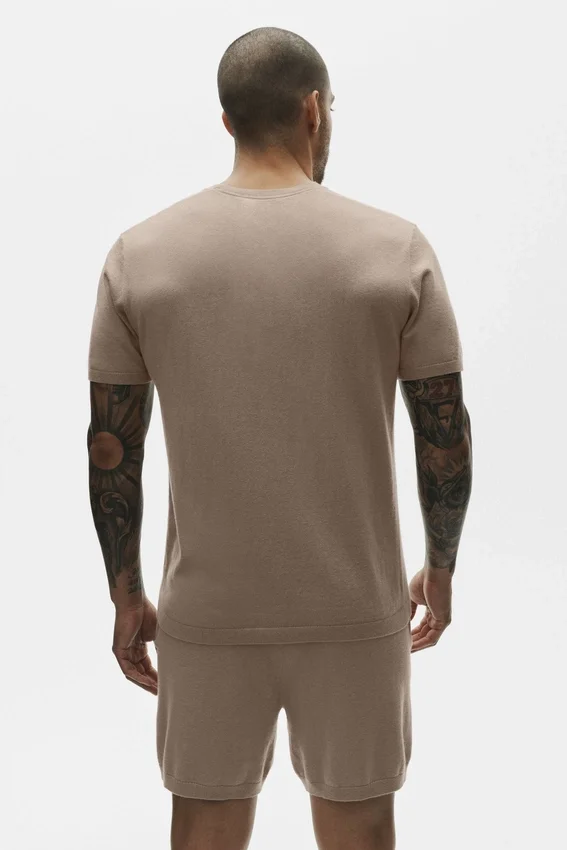 Baumwoll-Kaschmir-Shirt „Ever Soft“ mit Kurzarmshirts und Rundhalsausschnitt – Gravel