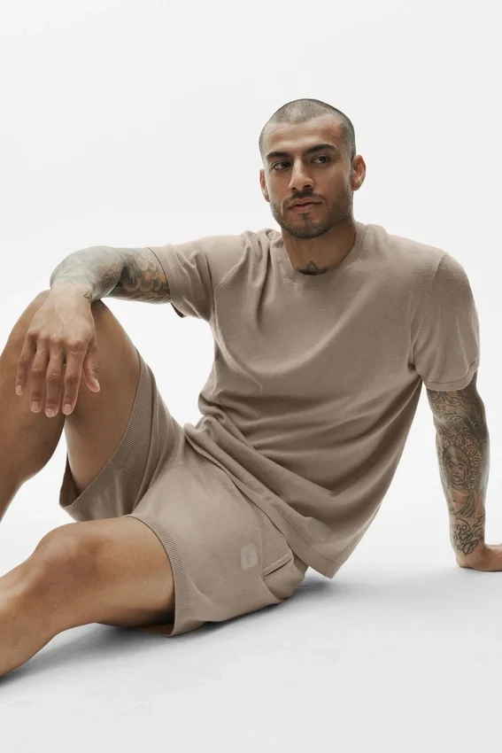Baumwoll-Kaschmir-Shirt „Ever Soft“ mit Kurzarmshirts und Rundhalsausschnitt – Gravel