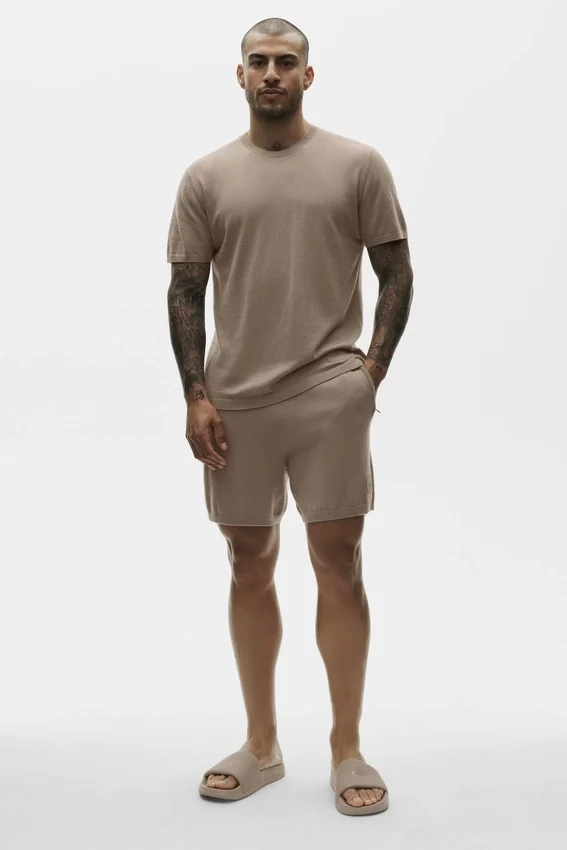 Baumwoll-Kaschmir-Shirt „Ever Soft“ mit Kurzarmshirts und Rundhalsausschnitt – Gravel