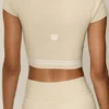Baumwolle-Kaschmir „My Serve“ Kurzarmshirt – Sandy Beige/Weiß
