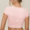 Baumwolle-Kaschmir „My Serve“ Kurzarmshirt – Sonnengetränktes Rosa/Weiß