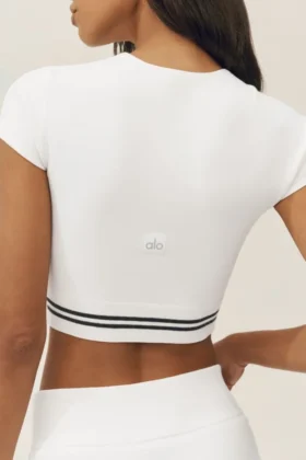 Baumwolle-Kaschmir „My Serve“ Kurzarmshirt – Weiß/Schwarz