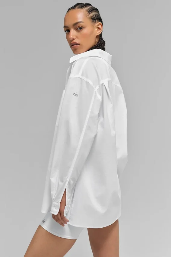Baumwollhemd „Real Deal“ mit Knöpfen und Langarmshirts – Weiß