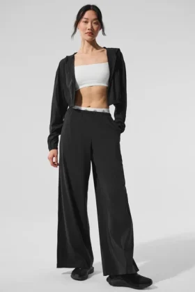 Breezy-Hose mit weitem Bein (lang) – Schwarz