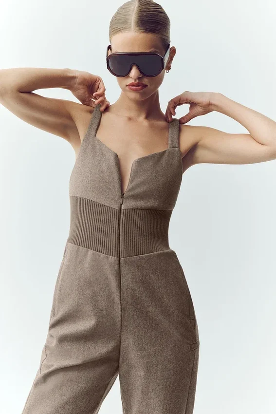 Bunny Slope Latzhose aus Wollmischung – Alpine Cocoa Heather