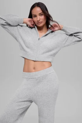 Cashmere Plush Waffle Full Zip Hoodie – Athletic Heather Grey