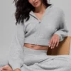 Cashmere Plush Waffle Full Zip Hoodie – Athletic Heather Grey
