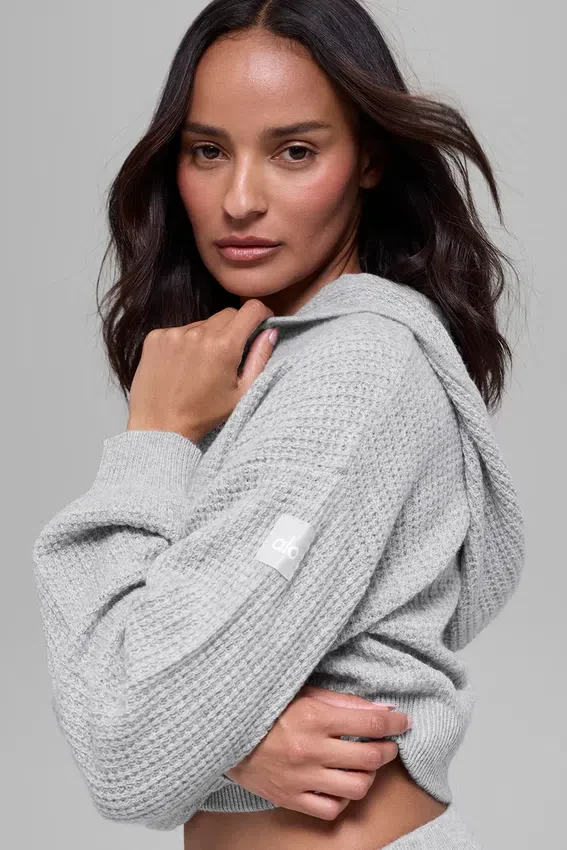 Cashmere Plush Waffle Full Zip Hoodie – Athletic Heather Grey