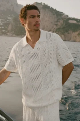 Coastline Knit Kurzarmshirt – Elfenbein