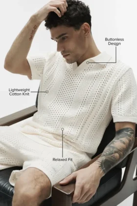 Coastline Knit Kurzarmshirt – Elfenbein