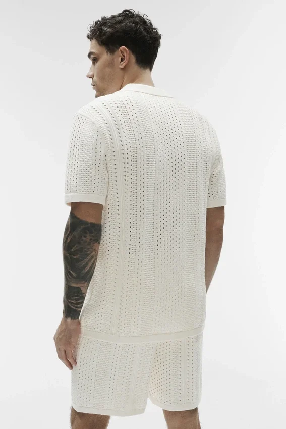 Coastline Knit Kurzarmshirt – Elfenbein