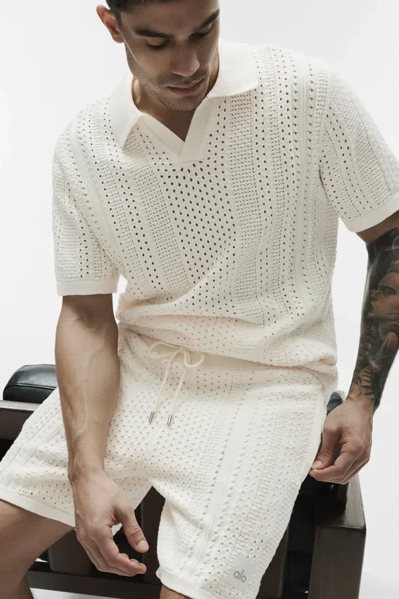 Coastline Knit Kurzarmshirt – Elfenbein