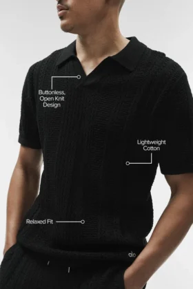 Coastline Knit Kurzarmshirt – Schwarz