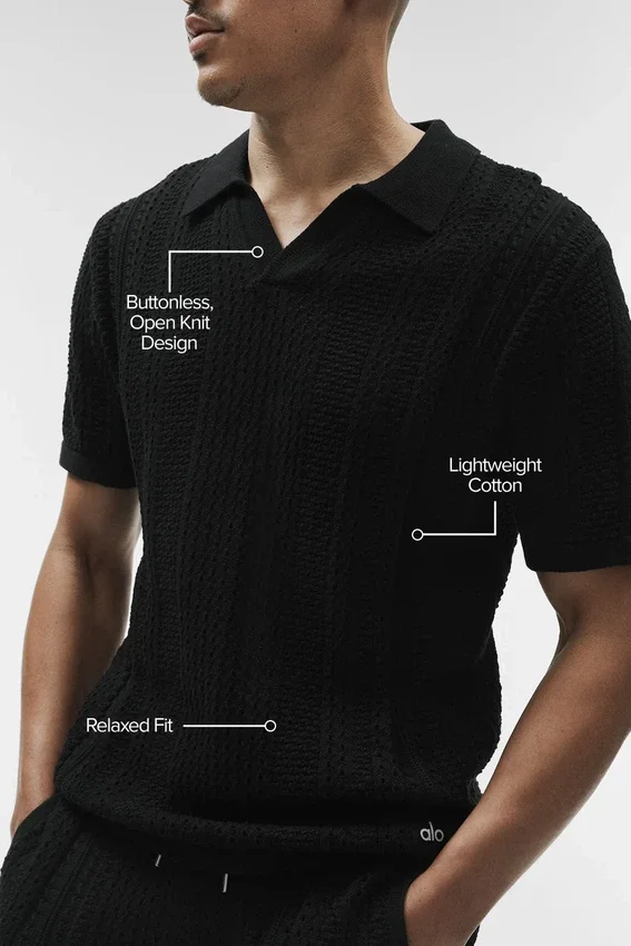 Coastline Knit Kurzarmshirt – Schwarz