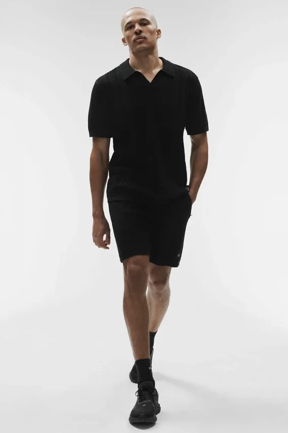 Coastline Knit Kurzarmshirt – Schwarz
