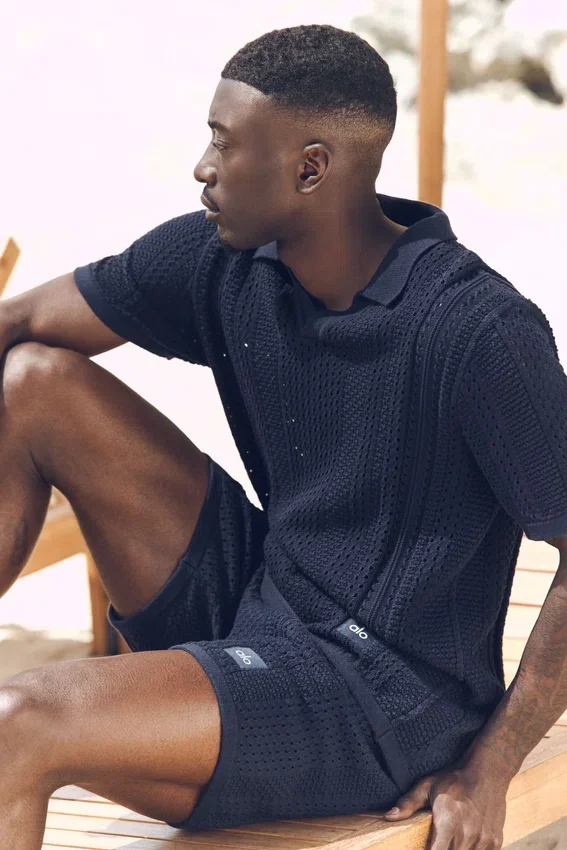 Coastline-Strick-Polo mit Kurzarmshirts – Marineblau