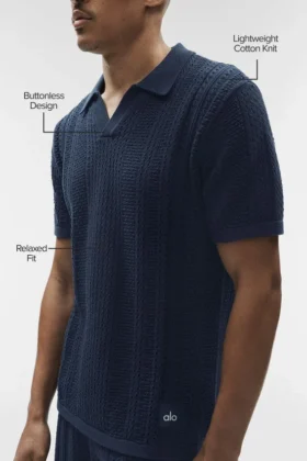 Coastline-Strick-Polo mit Kurzarmshirts – Marineblau