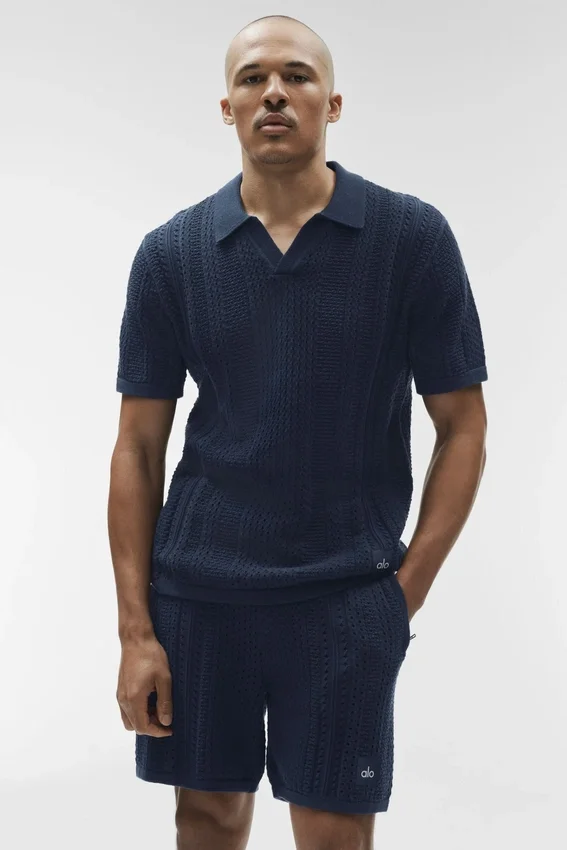Coastline-Strick-Polo mit Kurzarmshirts – Marineblau
