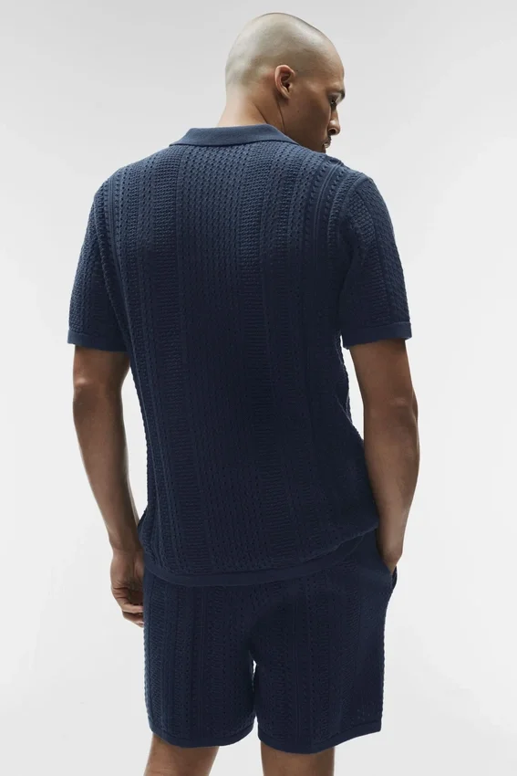 Coastline-Strick-Polo mit Kurzarmshirts – Marineblau