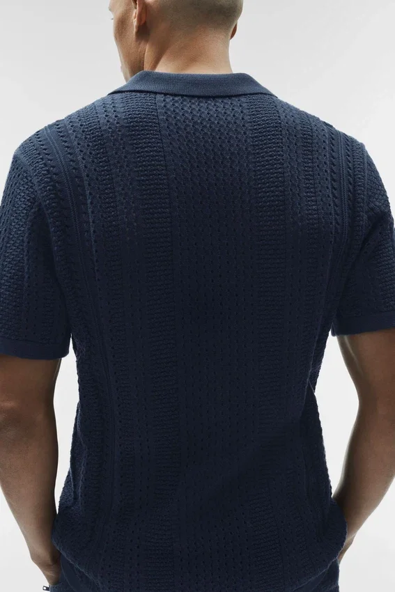 Coastline-Strick-Polo mit Kurzarmshirts – Marineblau