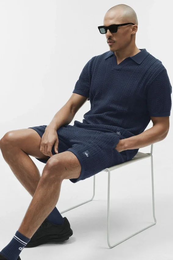 Coastline-Strick-Polo mit Kurzarmshirts – Marineblau