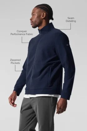 Conquer Max Mock Neck Full Zip – Marineblau