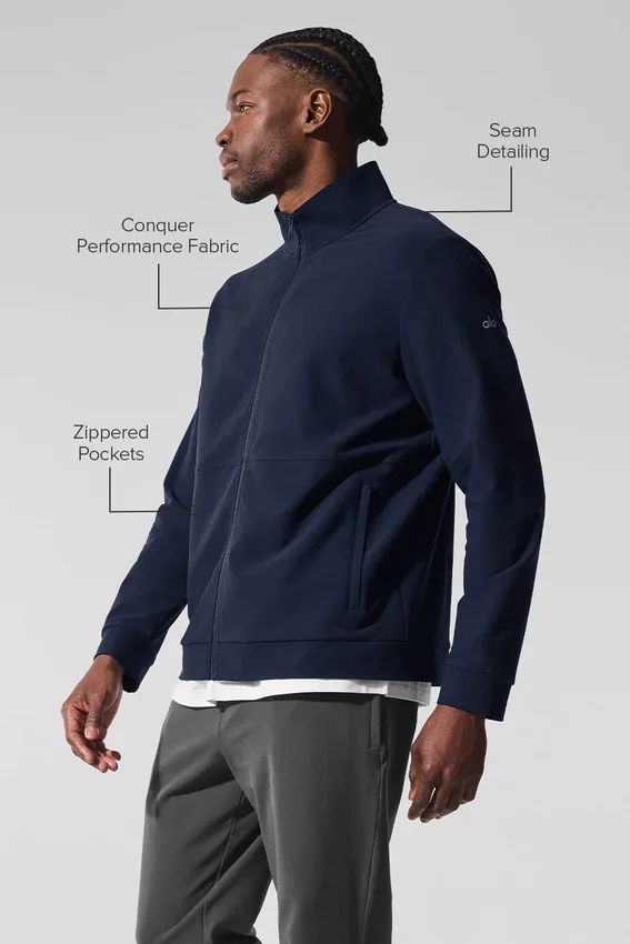 Conquer Max Mock Neck Full Zip – Marineblau