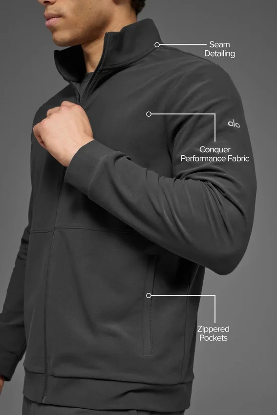 Conquer Max Pullover mit Stehkragen und durchgehendem Reißverschluss – Anthrazit