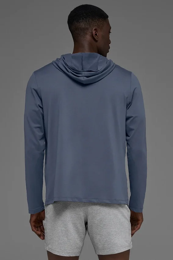 Conquer Reform Langarmshirt mit Kapuze – Bluestone
