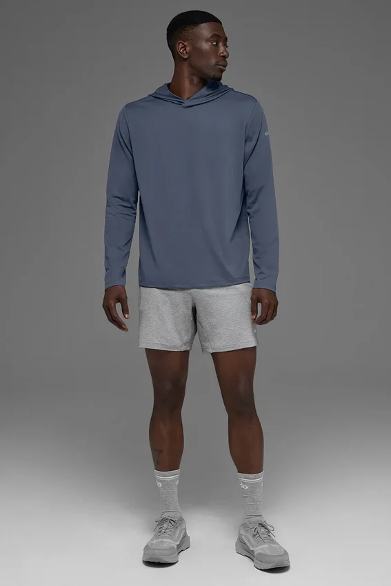 Conquer Reform Langarmshirt mit Kapuze – Bluestone