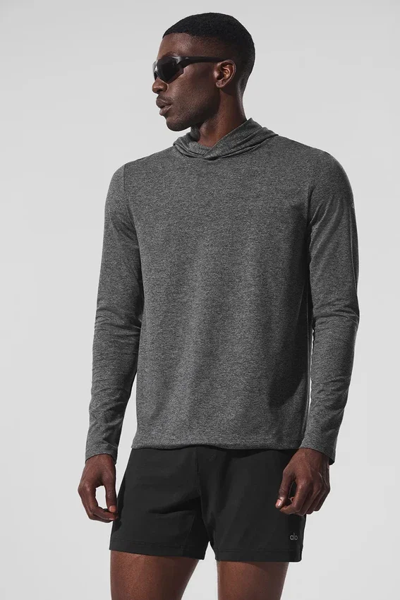 Conquer Reform Langarmshirt mit Kapuze – Dunkelgrau meliert