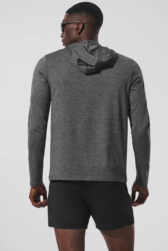 Conquer Reform Langarmshirt mit Kapuze – Dunkelgrau meliert