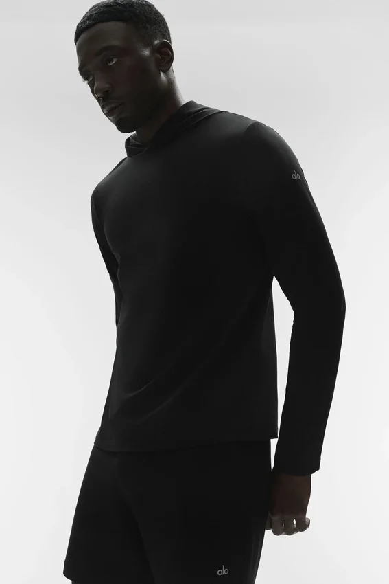 Conquer Reform Langarmshirt mit Kapuze – Schwarz