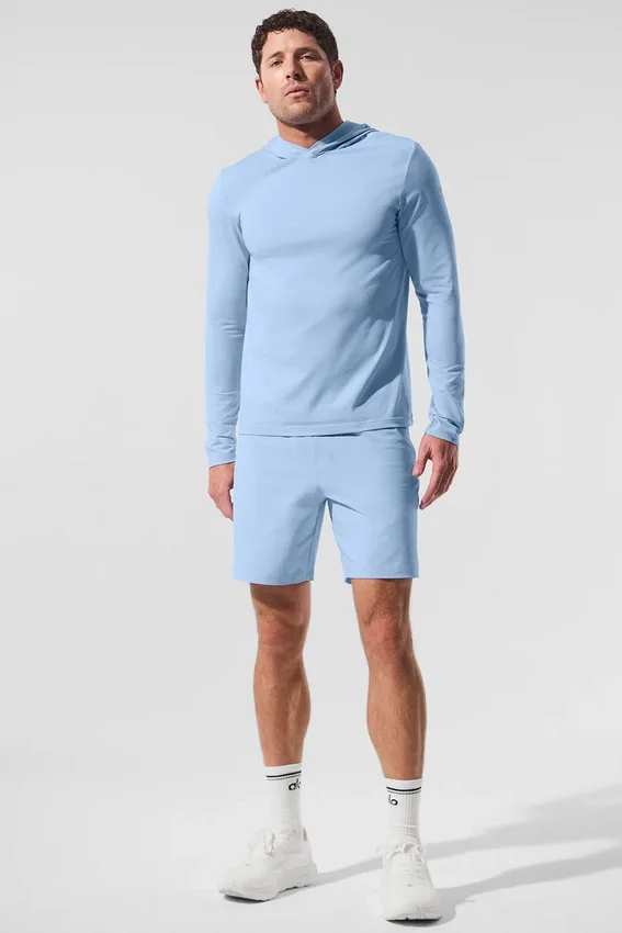 Conquer Reform Langarmshirt mit Kapuze – Seashell Blue