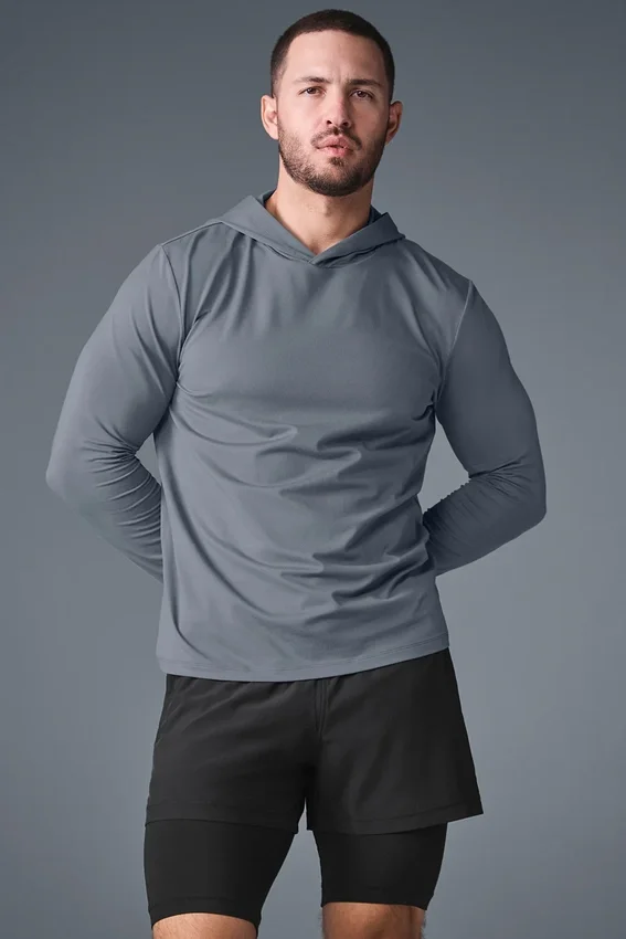 Conquer Reform Langarmshirt mit Kapuze – Steel Grey