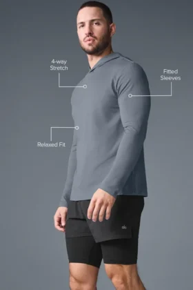 Conquer Reform Langarmshirt mit Kapuze – Steel Grey