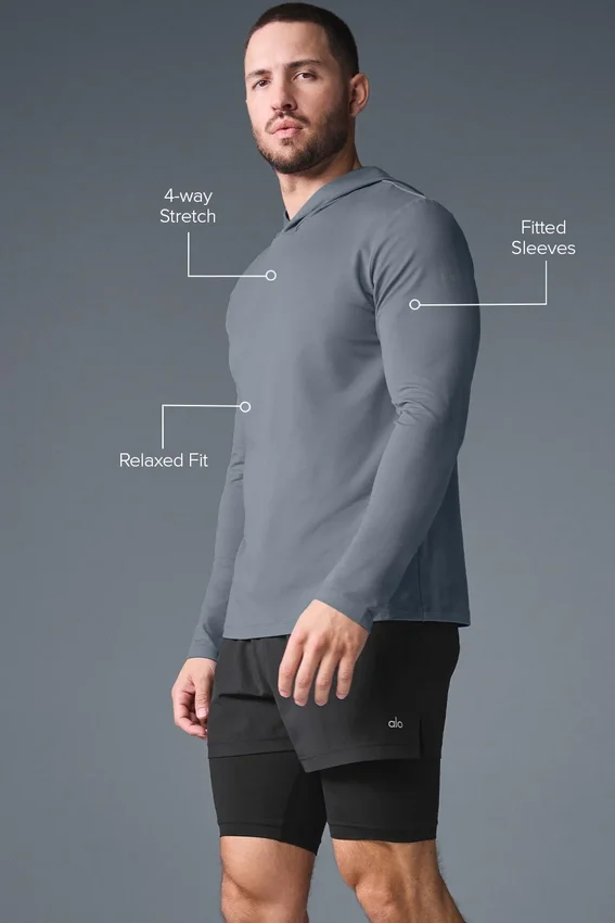 Conquer Reform Langarmshirt mit Kapuze – Steel Grey