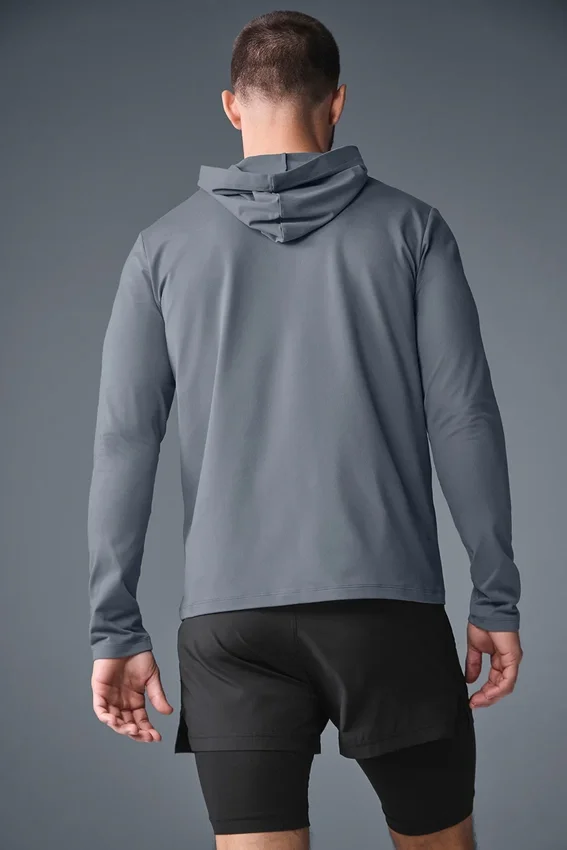 Conquer Reform Langarmshirt mit Kapuze – Steel Grey