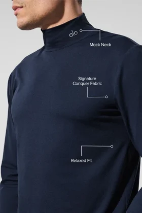 Conquer Reform Langarmshirt mit Stehkragen – Marineblau
