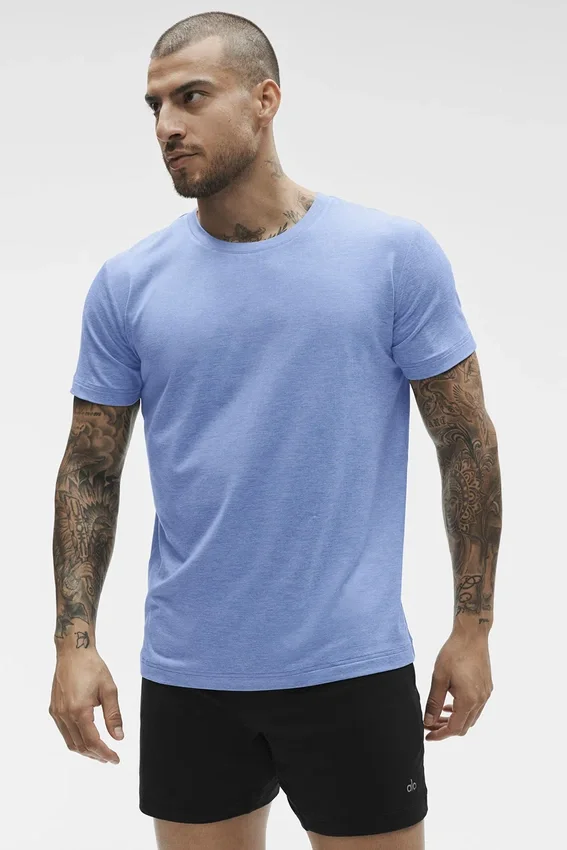 Conquer Reform Rundhals-T-Shirt mit Kurzarmshirts – Provence Blue Heather