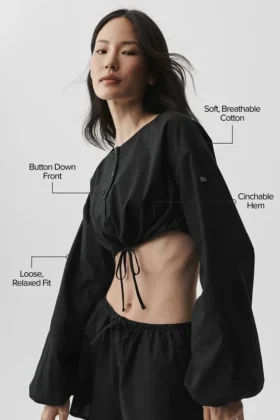 „Cotton Cropped Real Deal“ Langarmshirt – Schwarz