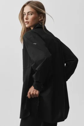 Cotton Real Deal Langarmshirt mit Knöpfen – Schwarz