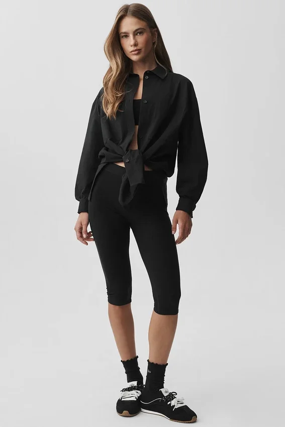 Cotton Real Deal Langarmshirt mit Knöpfen – Schwarz