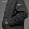 Crinkle-Nylon-Bühnensteppjacke mit Kapuze – Schwarz