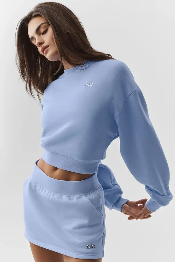 Cropped Accolade Rundhalspullover – Helles Provence-Blau