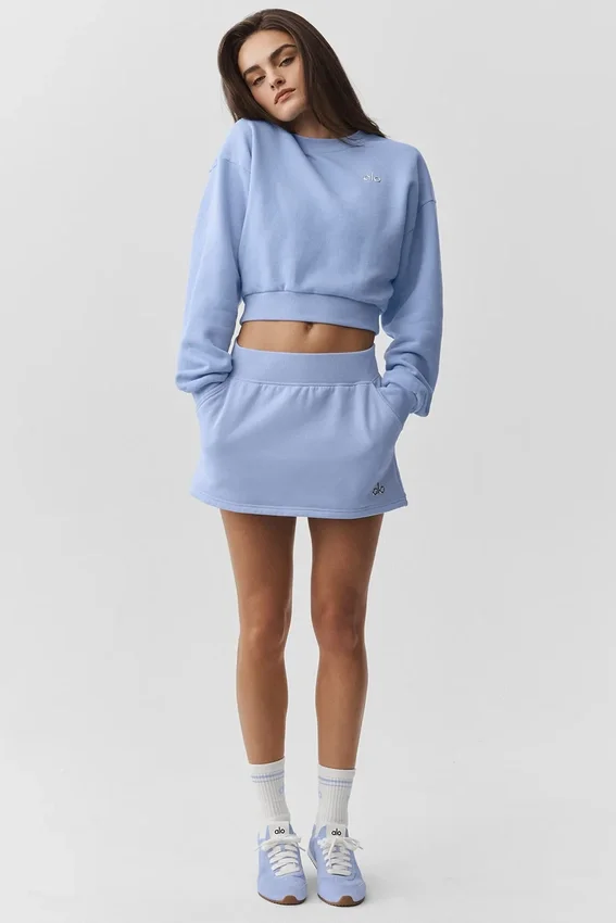 Cropped Accolade Rundhalspullover – Helles Provence-Blau